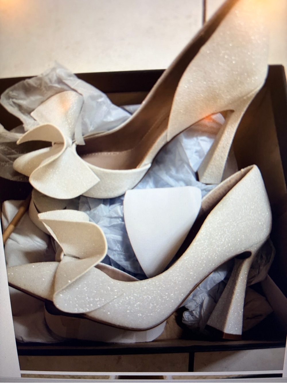 Betsey Johnson Ivory Glitter Bow High Heels - Picture 2 of 6